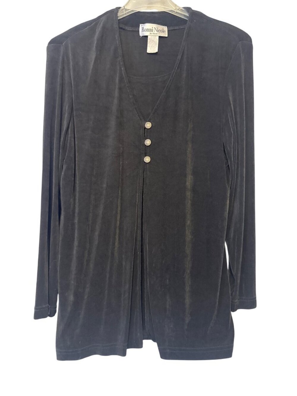 Ronni Nicole Womens Black Long Sleeve Cardigan Size 12 Acetate Blend